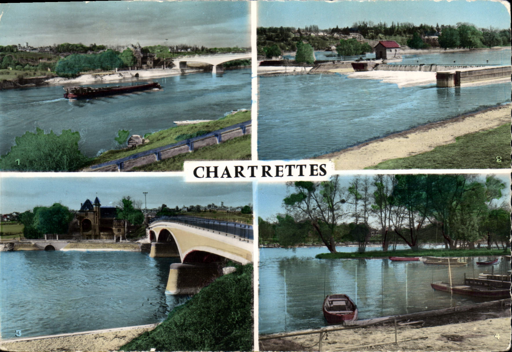 Semi-Modern Postcard Chartreuttes (S and M) The Bridge and General View The Lock and the Dam The Bridge and the Manor Point