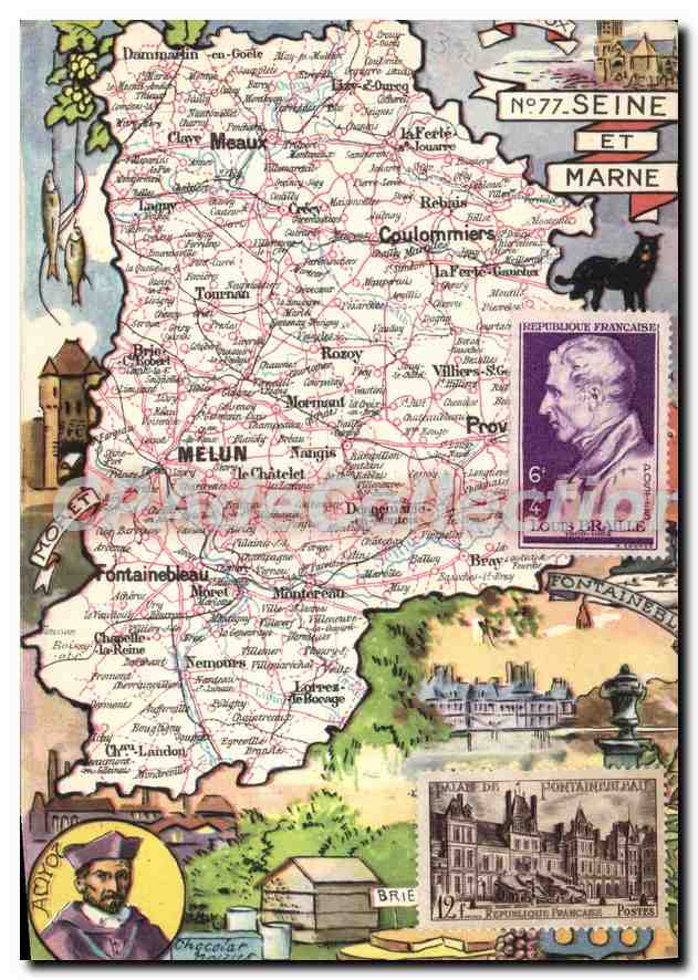Seine-et-Marne — Carte postale illustrée avec carte et illustrations — éditée par Blondel La Nouguery