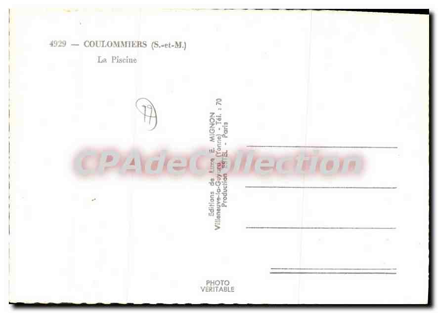 Coulommiers (S.-et-M.) — Die Schwimmbecken — Verlag E. Mignon, Nr. 4929 — Rückseite
