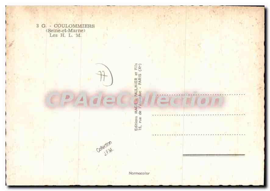 Les H.L.M. de Coulommiers — Seine-et-Marne — Éditions Macé & Fils, Paris — Verso