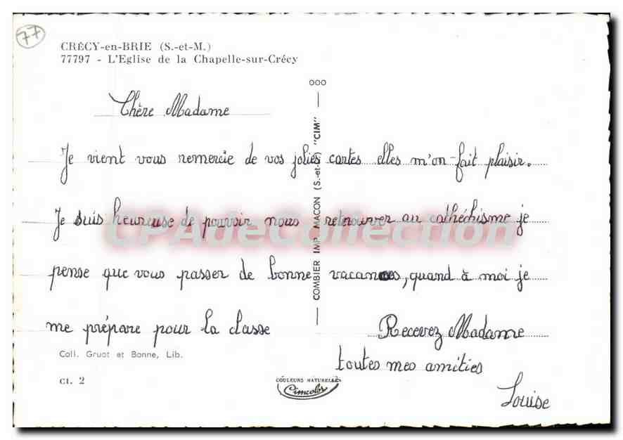 CPSM Crecy en Brie (S et M) L'Eglise de la Chapelle sur Crecy — Verso