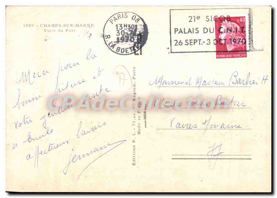 CPSM Souvenir de Champs sur Marne Vues du Parc — Verso