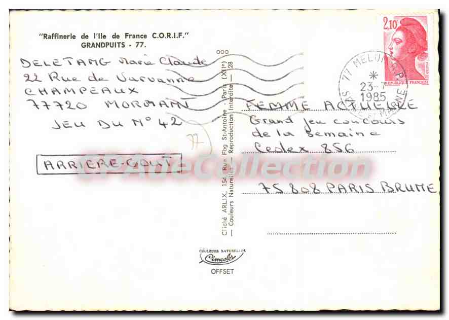 CPSM Raflinerie de l'Ile de France C O R I F Grandpuits — Verso