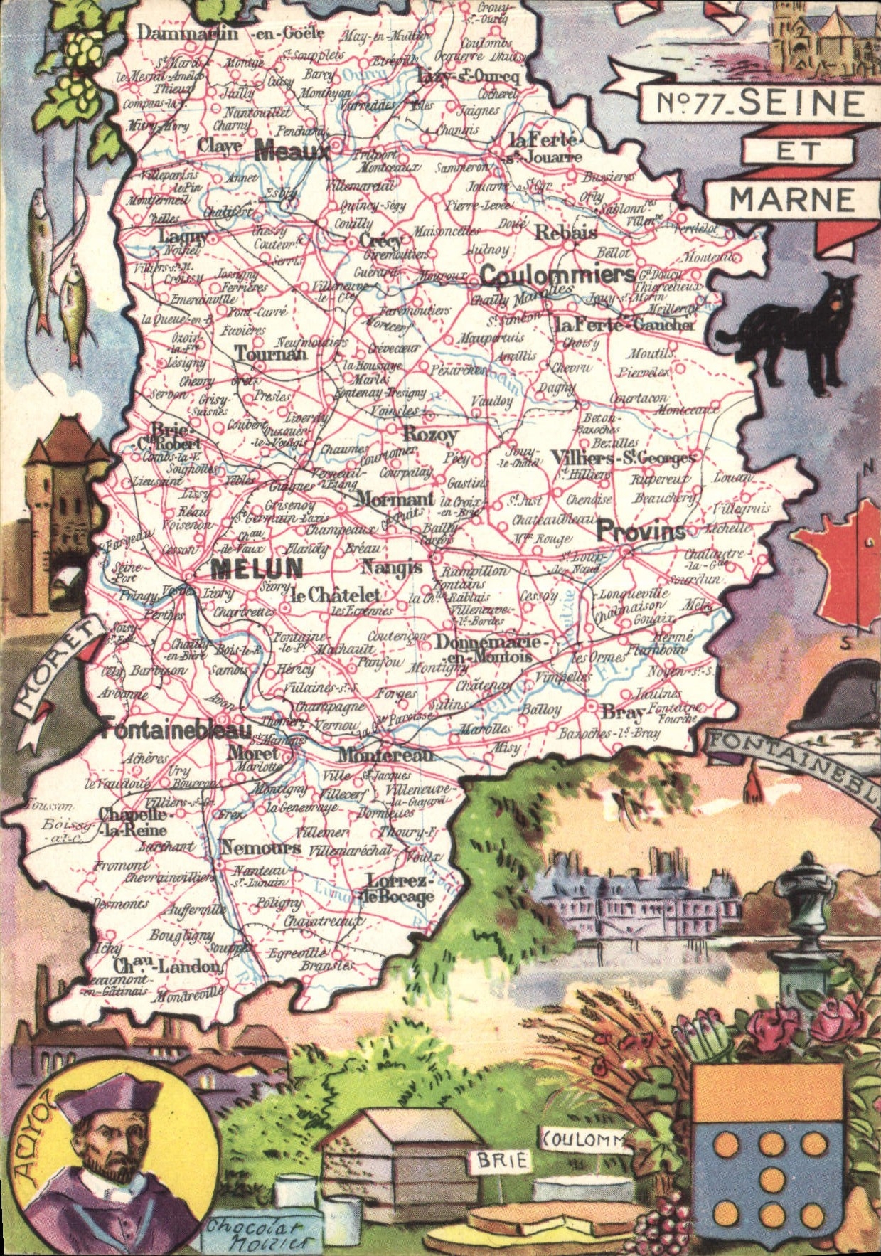 Seine-et-Marne — Carte postale illustrée — Éditeur Blondel-Mouguerry, n°77