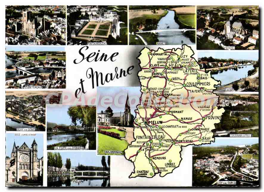 Seine et Marne — Carte postale panoramique avec carte et vues de localités — Éditeur CIM