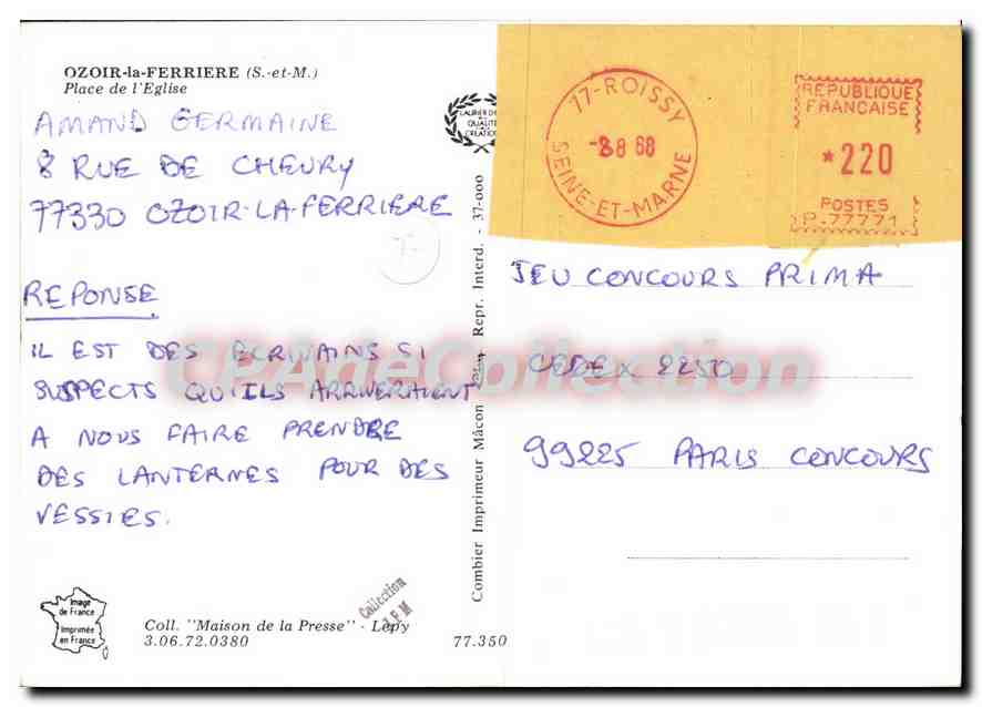 CPSM Ozoir la Ferriere (S et M) Place de L'Eglise — Rückseite