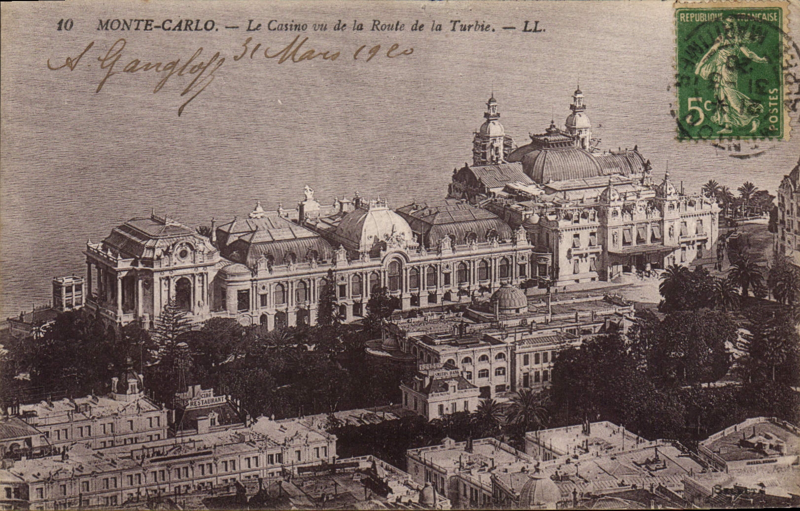Monte-Carlo — Le Casino vu de la Route de la Turbie — LL.