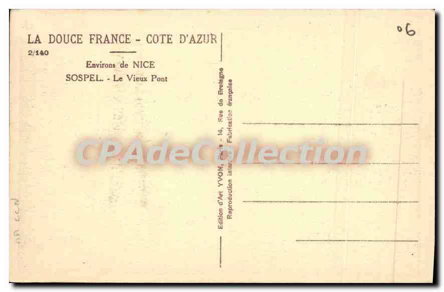 CPA Sospel Le Vieux Pont La Douche France Cote d'Azur — Rückseite