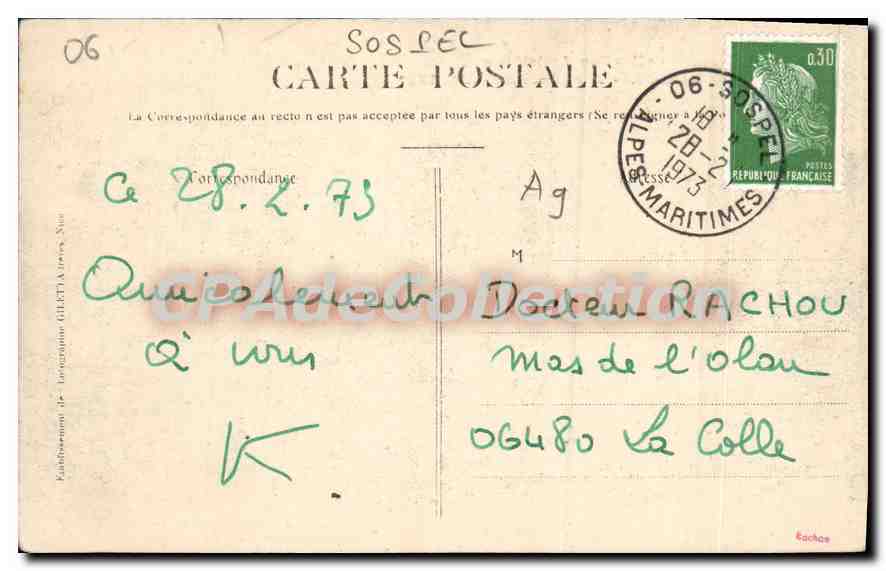 CPA Collection Artistique Sospel (A M) Vue generale — Rückseite