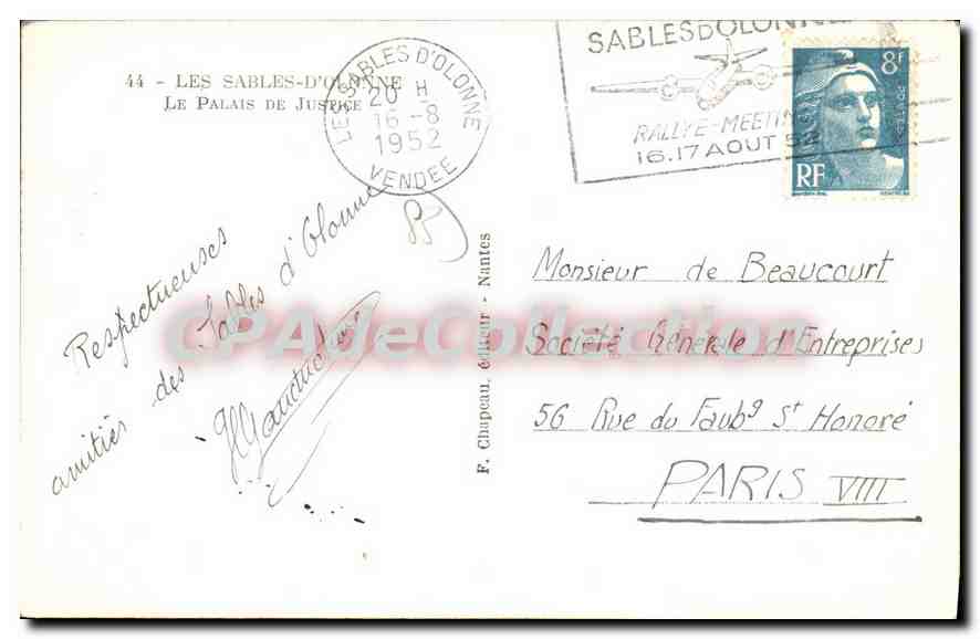 CPA Les Sables d'Olonne Le Palais de Justice — Rückseite