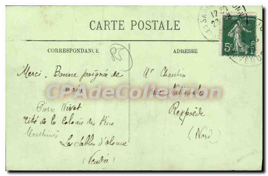 Les Sables-d'Olonne — La Place du Palais de Justice et la Plage — LL. — N° 110 — Verso