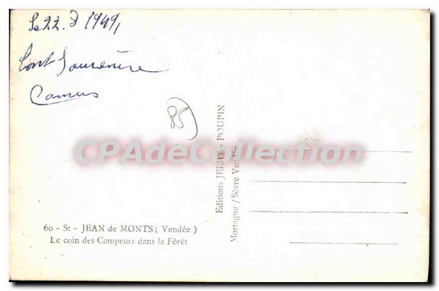 CPA St Jean de Monts (Vendee) Le coin des Campeurs dans la Foret — Rückseite