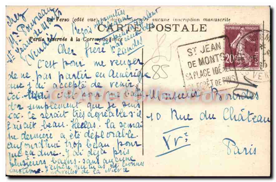 CPA St Jean de Monts (Vendee) Route de la Mer — Rückseite