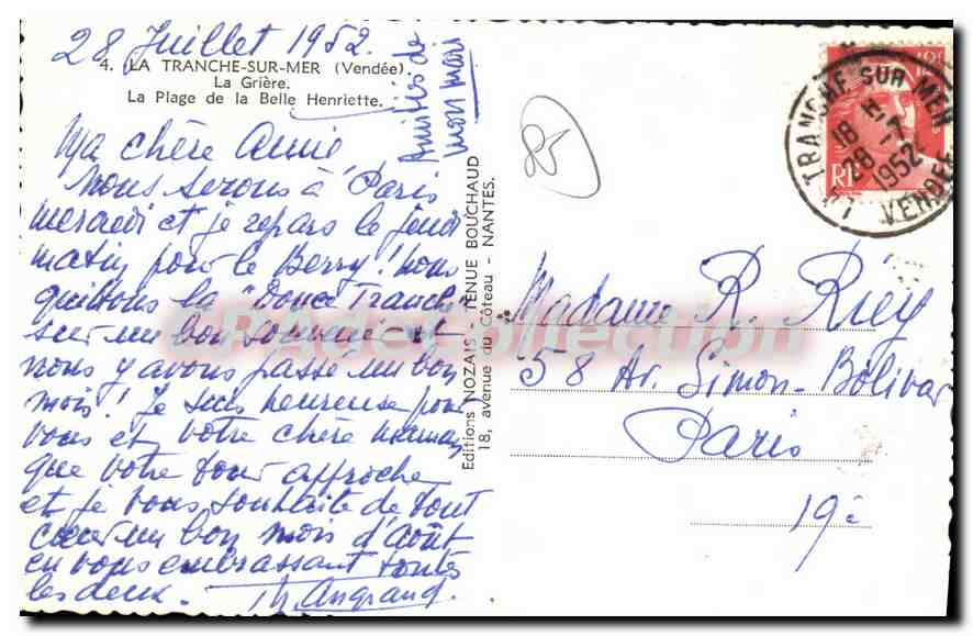 CPA La Tranche sur Mer (Vendee) La Griere — Back