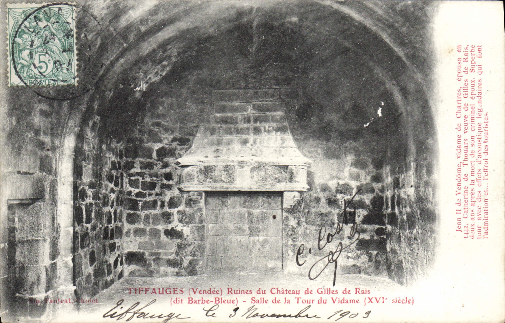 Tiffauges (Vendée) - Ruines du Château de Gilles de Rais (XVIe siècle) — Salle de la Tour du Vidame — Éditeur : Au Faugéat, Cholet