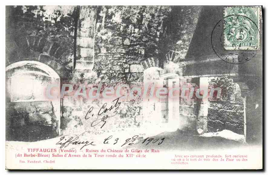 Tiffauges (Vendée) — Ruinen des Schlosses Gilles de Rais, runde Turm des 12. Jahrhunderts — Éd. Fautrat, Cholet