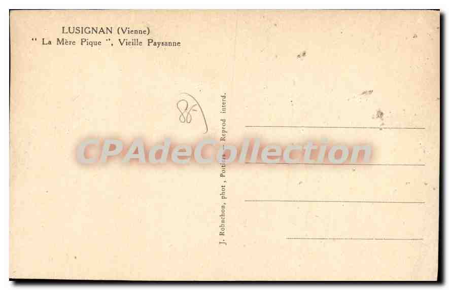 CPA Lusignan (Vienne) La Mere Pique Vielle Paysanne — Back