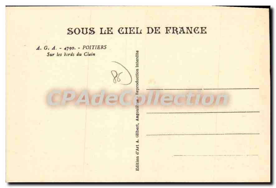 Poitiers — Sur les bords du Clain — Édition A. Gilbert — Rückseite