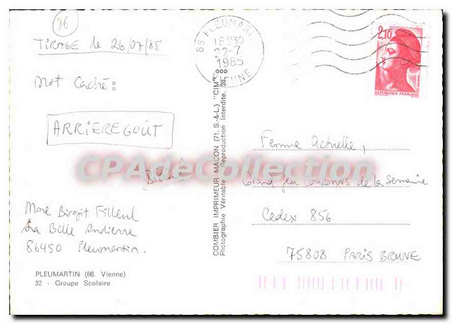 CPSM Pleumartin (Vienne) Groupe Scolaire — Back