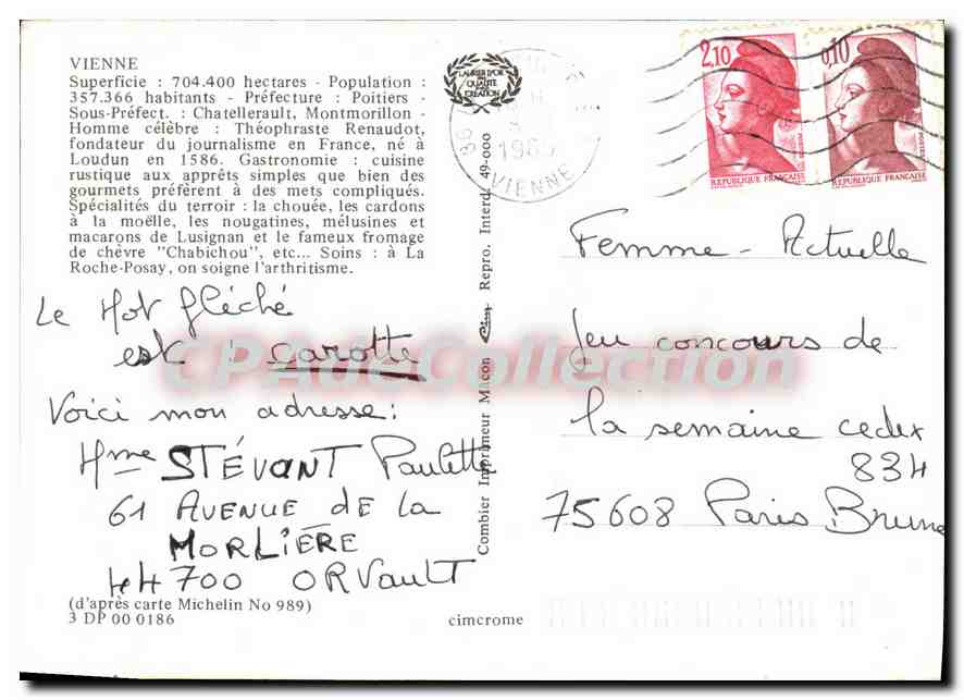 CPSM Vienne Cenon Chauvigny Bonnes Dissay La Roche Posay Chatellerault Angles s l'Anglin — Back