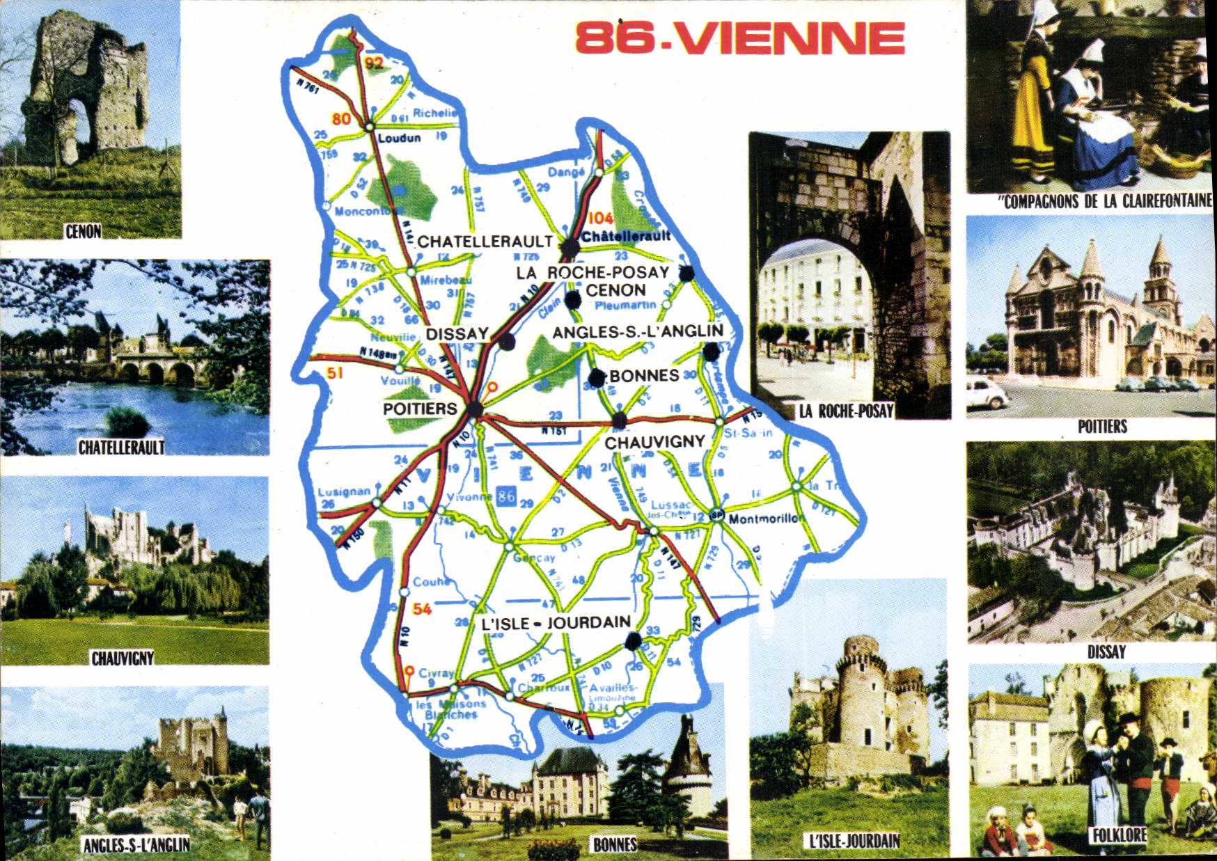 CPSM Vienne Cenon Chauvigny Bonnes Dissay La Roche Posay Chatellerault Angles s l'Anglin