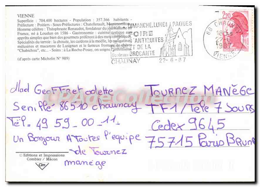 CPSM Vienne Cenon Chauvigny Bonnes Dissay La Roche Posay Chatellerault Angles s l'Anglin — Back