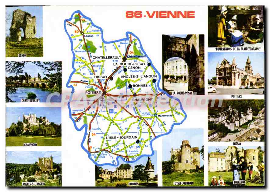 CPSM Vienne Cenon Chauvigny Bonnes Dissay La Roche Posay Chatellerault Angles s l'Anglin