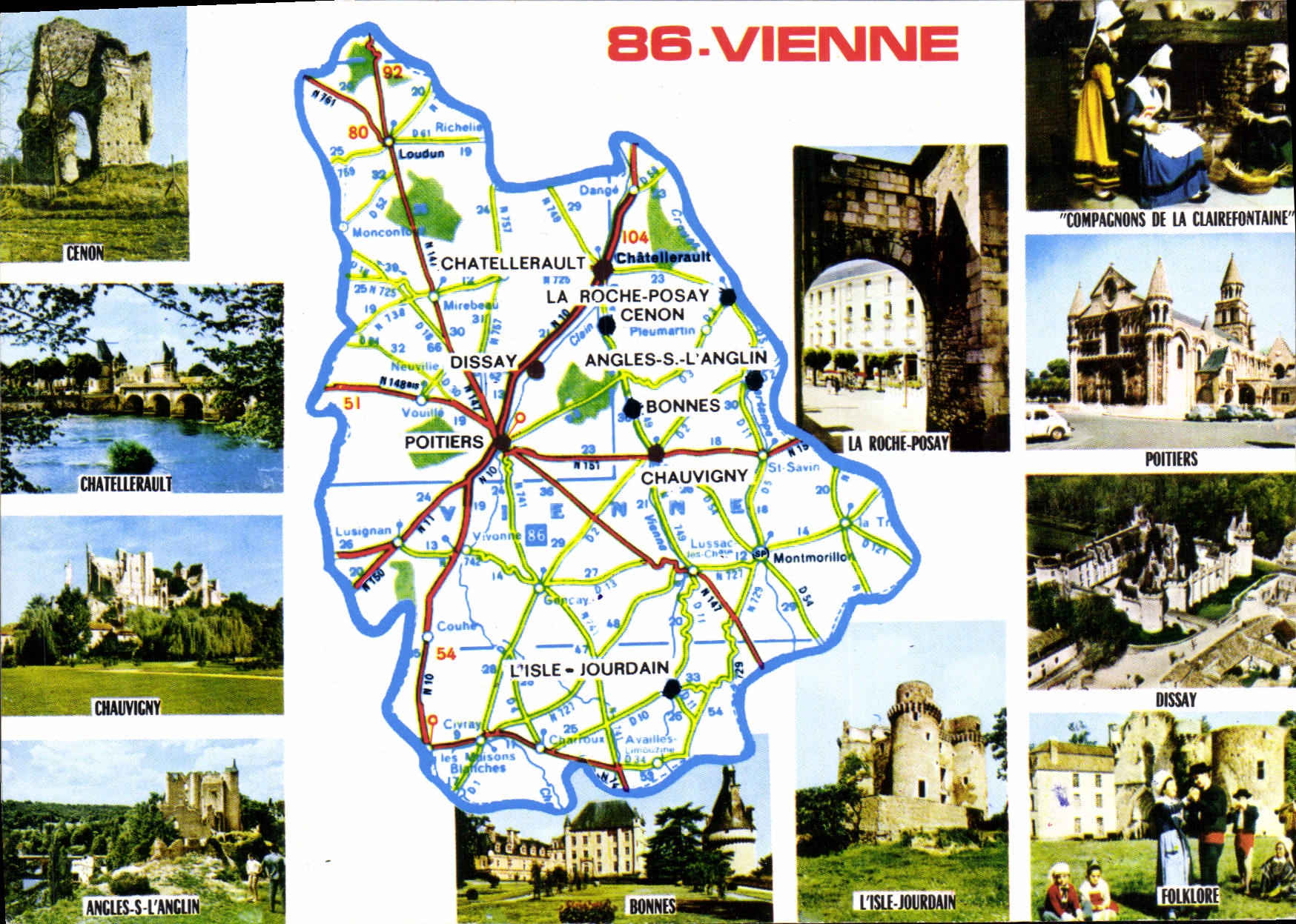 CPSM Vienne Cenon Chauvigny Bonnes Dissay La Roche Posay Chatellerault Angles s l'Anglin