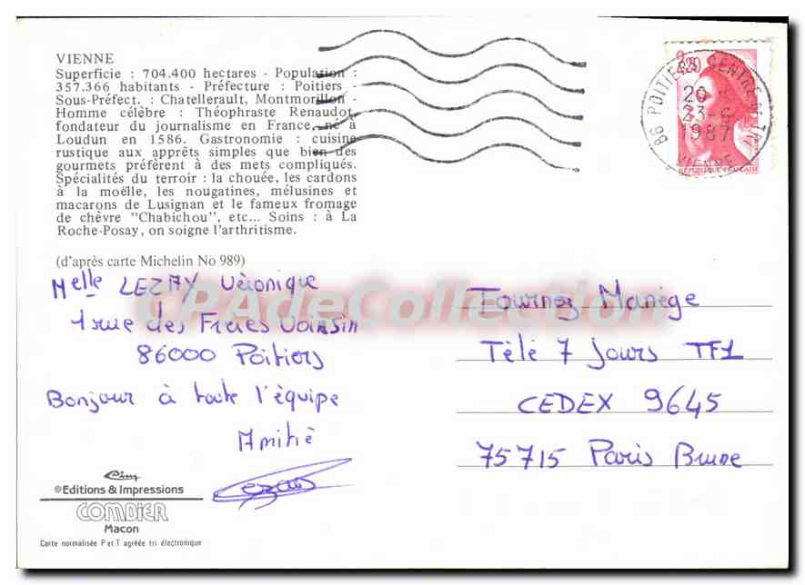CPSM Vienne Cenon Chauvigny Bonnes Dissay La Roche Posay Chatellerault Angles s l'Anglin — Back