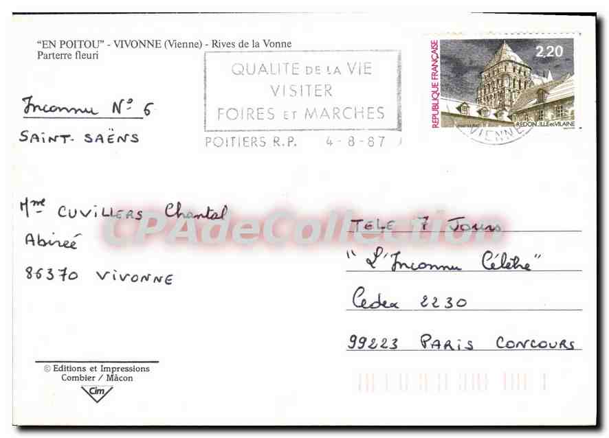 CPSM En Poitou Vivonne (Vienne) Rives de la Vonne — Rückseite