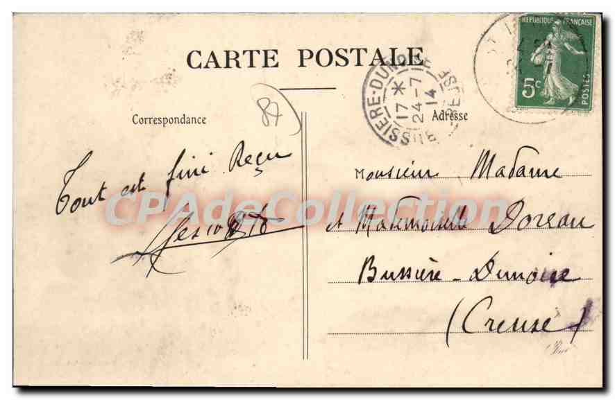 CPA Limoges Hotel du XIIe Corps d'Armee — Rückseite
