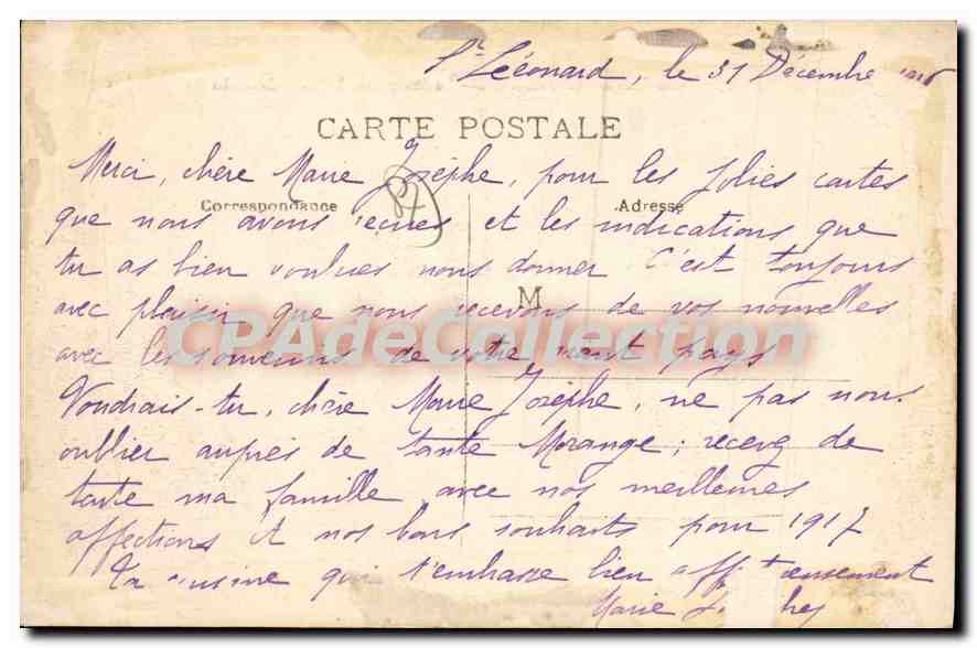 CPA Haute Vienne St Leonard La Campagne la Roche du Mialet — Rückseite