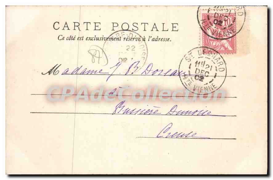 ST-LÉONARD, l'Église — Environs de Limoges — 38 — datée 19 Déc 1902 — Verso