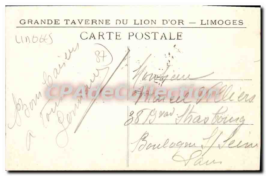 CPA Limoges Le Palais de Justice — Rückseite