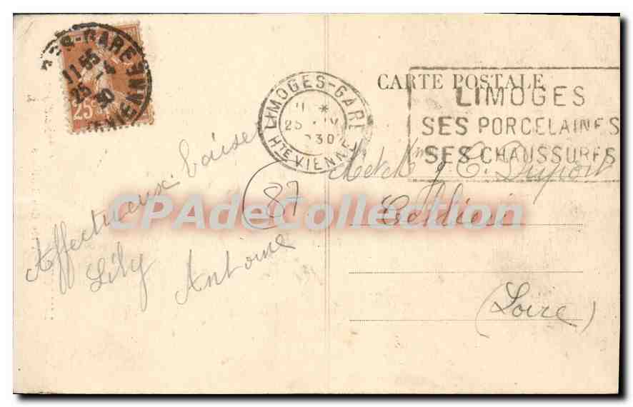 Limoges — Pensionnat Jeanne-d'Arc — Allée des Tilleuls — Verso