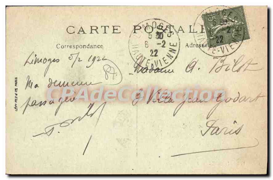 CPA Limoges L'Hotel Central — Rückseite