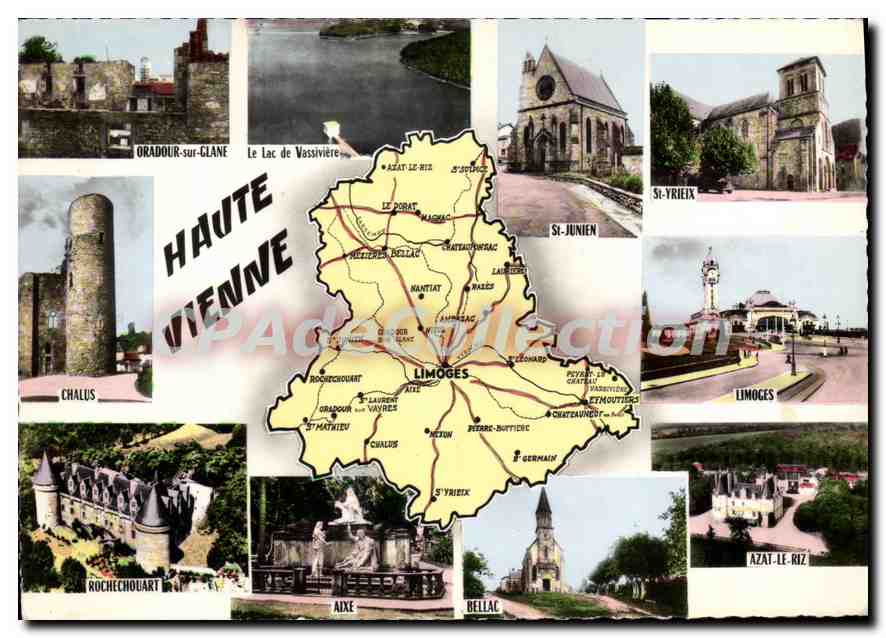 Haute-Vienne — Tourist postcard with map and photos of sites — publisher unknown