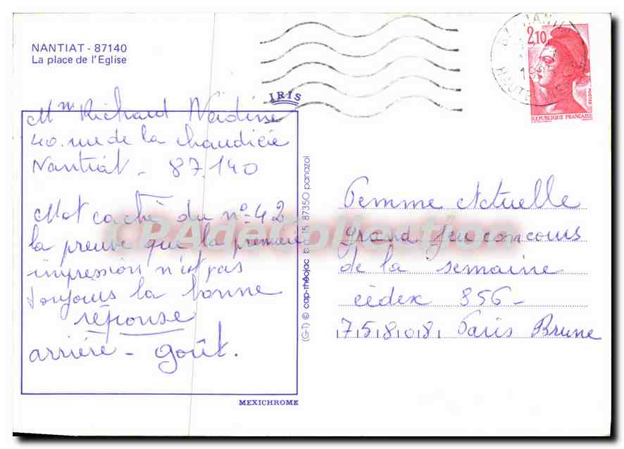 CPSM Nantiat La place de l'Eglise — Rückseite