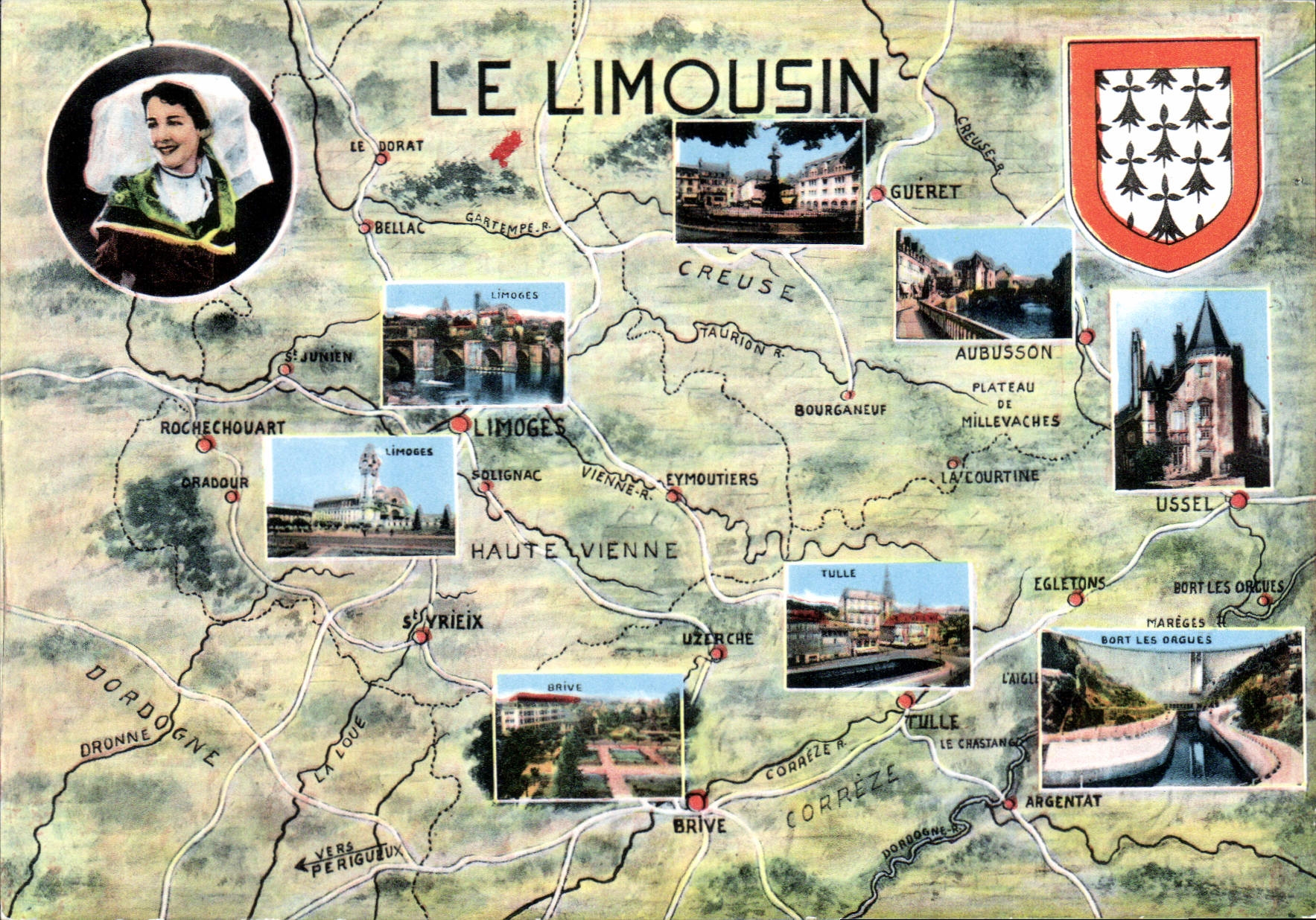 Le Limousin — carte postale illustrée avec carte et photos de lieux — CPAdeCollection - 6