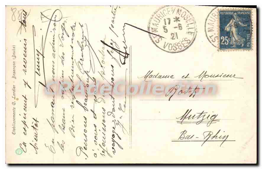 CPA Moselle St Maurice sur Moselle (Vosges) — Rückseite