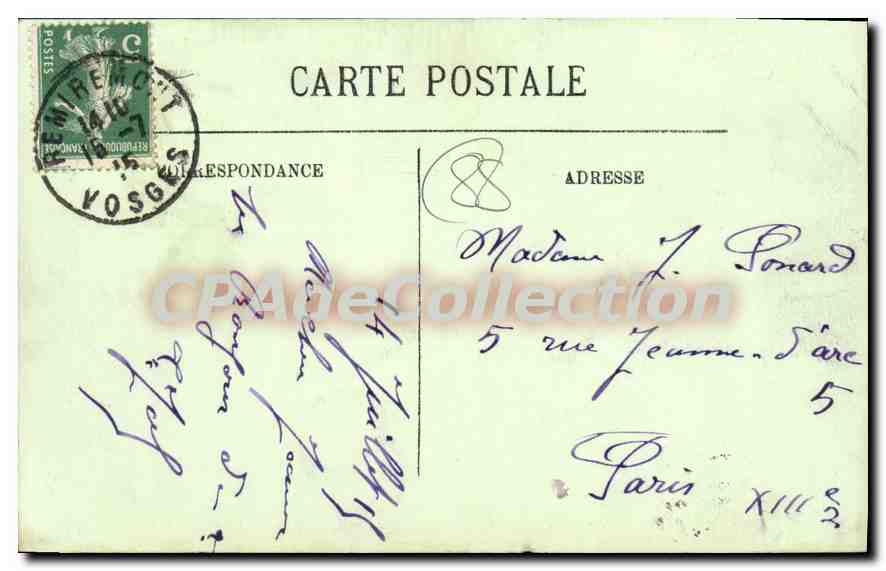 CPA Remiremont  Le Volontaire et la Grande Rue  — Rückseite