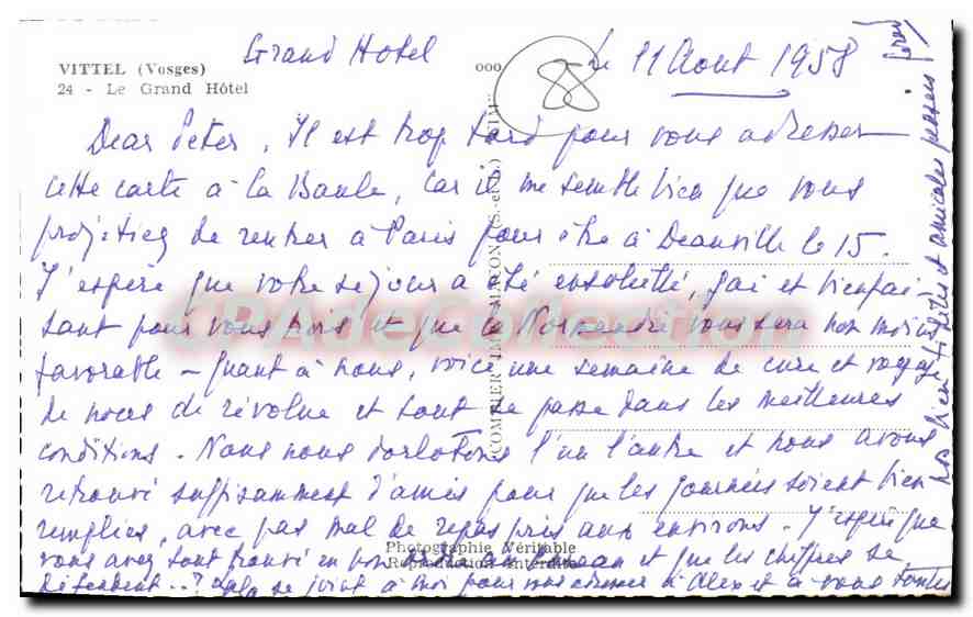 CPA Vittel Vosges Le Grand Hotel  — Rückseite