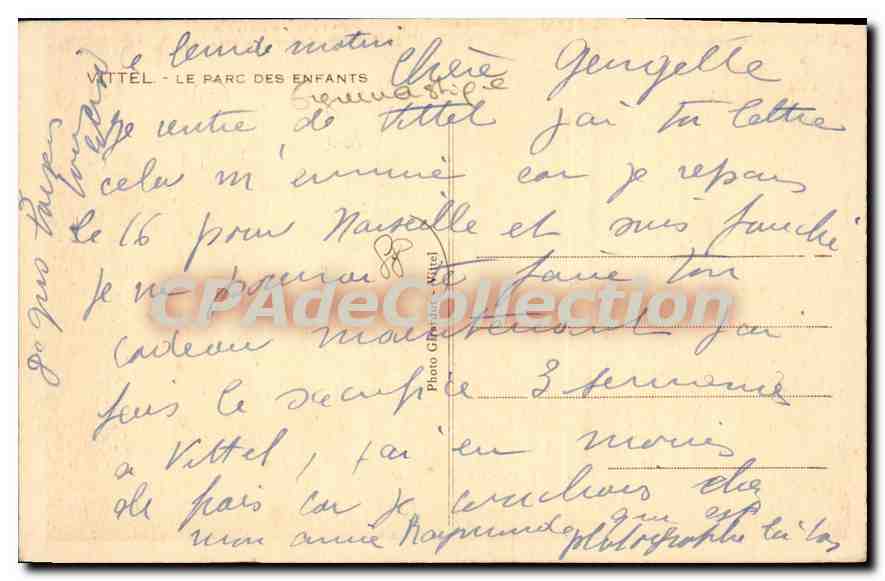 CPA Vittel Le Parc Des Enfants  — Rückseite