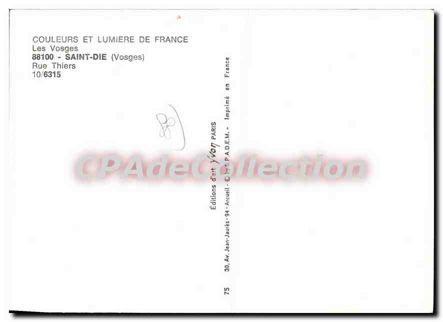 CPSM Couleurs et lumiere de France Les Voges Saint Die Vosges  — Rückseite