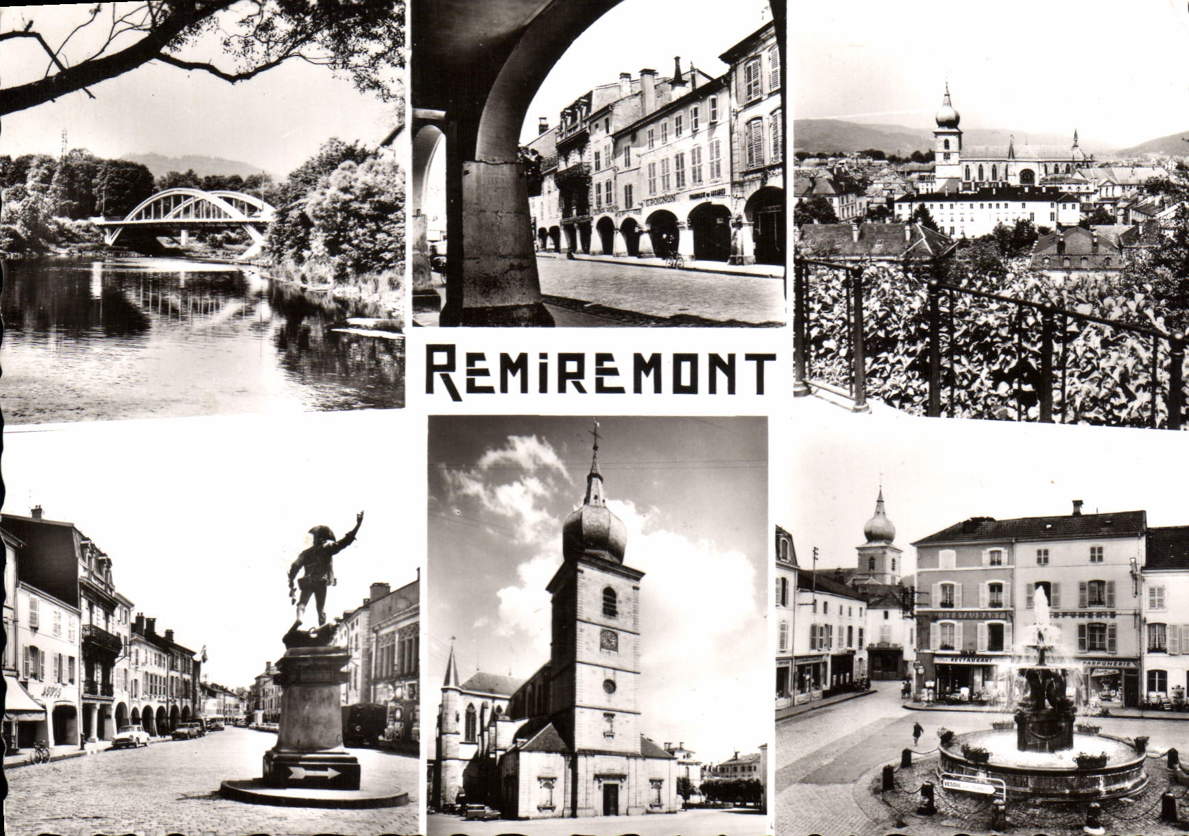 Halbmoderne Ansichtskarte Remiremont Der Brücke Die Arcades Allgemeine Ansicht Denkmal des Freiwilligen Die Kirche Monumentale Fontäne