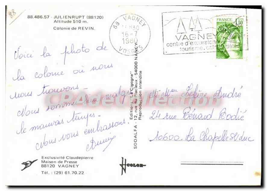 CPSM Julienrupt altitude Colonie de revin  — Rückseite
