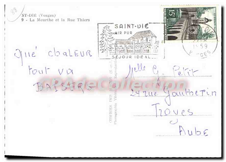 CPSM St Die Vosges La Meurthe et la Rue Thiers  — Rückseite