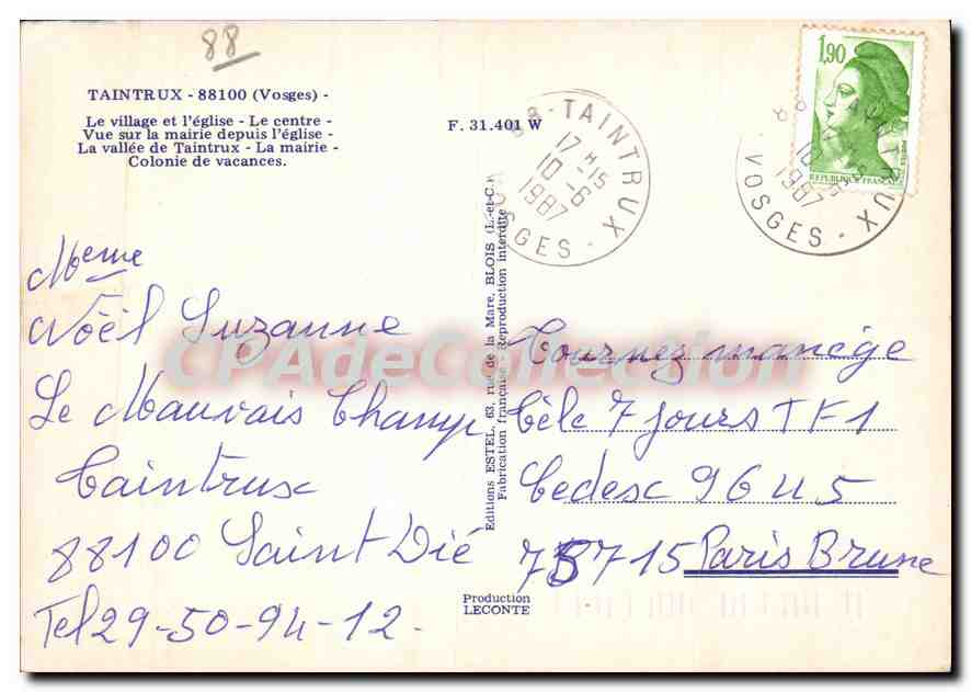 CPSM Taintrux Vosges Le village et l'eglise  — Verso
