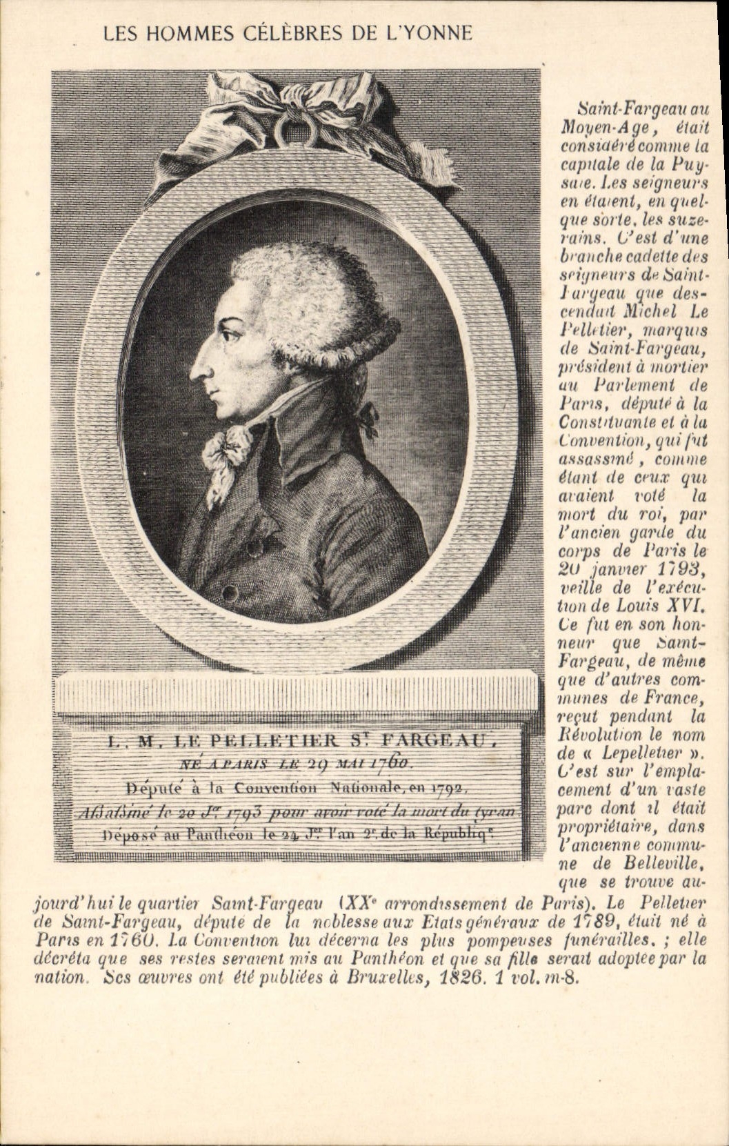 Saint-Fargeau — Michel Le Pelletier de Saint-Fargeau, député à la Convention nationale — Éditeur non identifié, n° de série non visible
