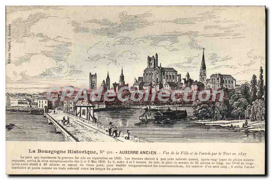 Auxerre Ancien — Vue de la Ville et de l'entrée par le Pont en 1827 — Vision Touré, N° 302